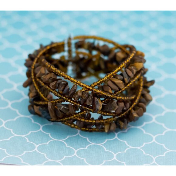 Vintage Tiger's Eye Elven Flexible Cuff Bracelet 7 inch by Avon - R19 - Picture 1 of 3